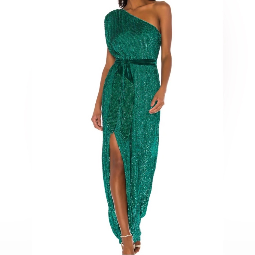REVOLVE Emerald One-Shoulder Sequin Maxi Dress